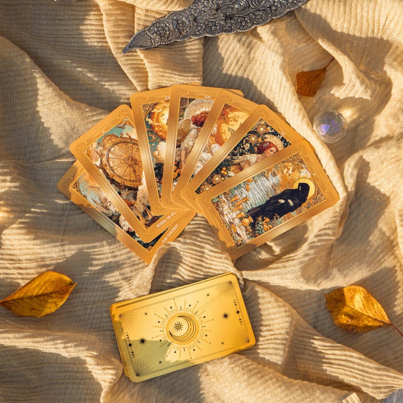 Gold Tarot Deck 78 Cards With Guidebook, Celestial Tarot Deck, Sun and ...