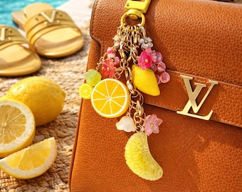 Lemon Bag Charm Keychain – Orange Purse Charm, Colorful Citrus Handmade Key Ring Accessory