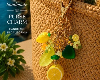 Lemon Bag Charm, Fruit Purse Charm, Handbag Accessory, Citrus Keychain, Summer Gift