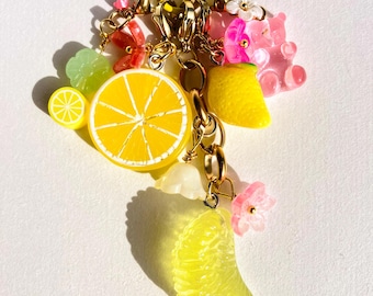 Lemon Bag Charm Keychain – Orange Purse Charm, Colorful Citrus Handmade Key Ring Accessory
