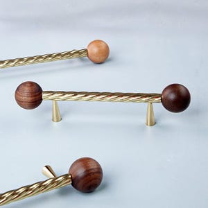 Gold Cabinet Pulls  128 mm with Walnut Accent – Modern Minimal Kitchen Drawer Handles