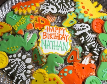 Dinosaur sugar cookie birthday party tray