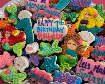 Mermaid sugar cookie birthday party tray