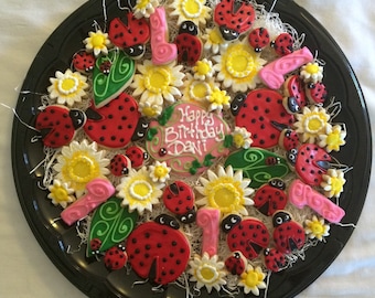 Lady Bug Birthday Sugar Cookie Tray