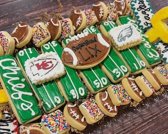 Super Bowl Cookies, Football Party Sugar Cookies, Game Day Dessert, Custom Decorated Cookies