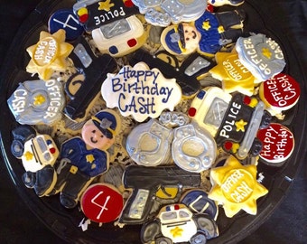 Police themed Birthday Cookies for a Tray ~ 53 cookies total