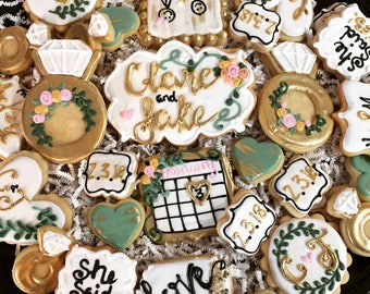 Gold Wedding Cookies Engagment Cookies - Wedding shower food