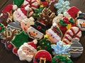 Traditional Christmas Sugar Cookies • Decorated Holiday Cookies • Santa, Tree, Reindeer, Snowflake. Christmas Party Gift Box