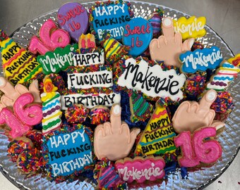 Happy F***ing Birthday cookie set for tray