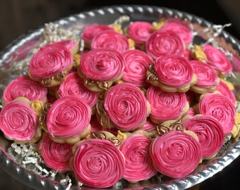 Roses with Gold leaves Sugar Cookies for a Tray