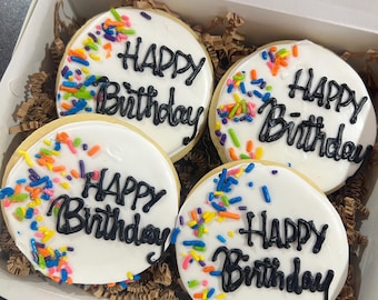 Birthday Cookies: Vanilla Almond Sugar Cookies, Buttercream Icing (Set of 4)