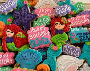 Mermaid sugar cookie birthday party tray