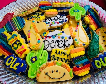 Fiesta themed Birthday Cookies for a Tray