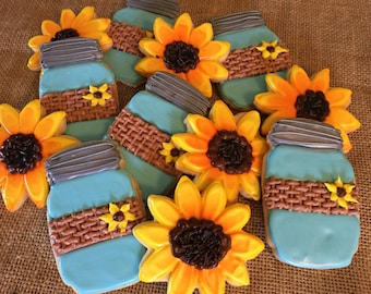 Rustic Burlap Mason Jars and Sunflower Sugar Cookies Large Party Favors