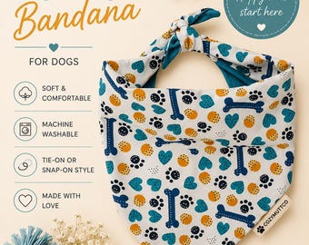 Dog Bone and Paw Print Dog Bandana