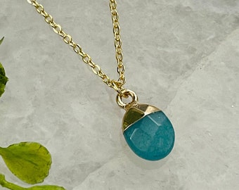 Teal Stone Minimalist Necklace, Dainty stone necklace, dainty gold necklace