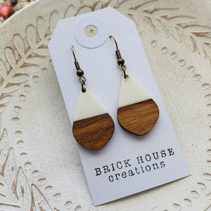 Off White Resin + Wooden Earrings, Cream wood resin, white wood resin