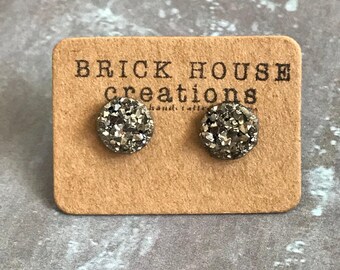 8mm Dark Silver Druzy Earrings