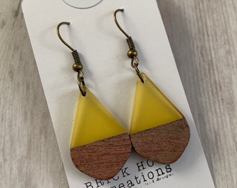 Yellow Resin + Wooden Earrings
