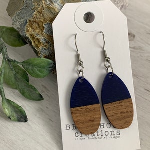 Midnight Sky Resin + Wooden Earrings, Navy Wood Resin