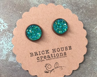 Teal Druzy Earrings