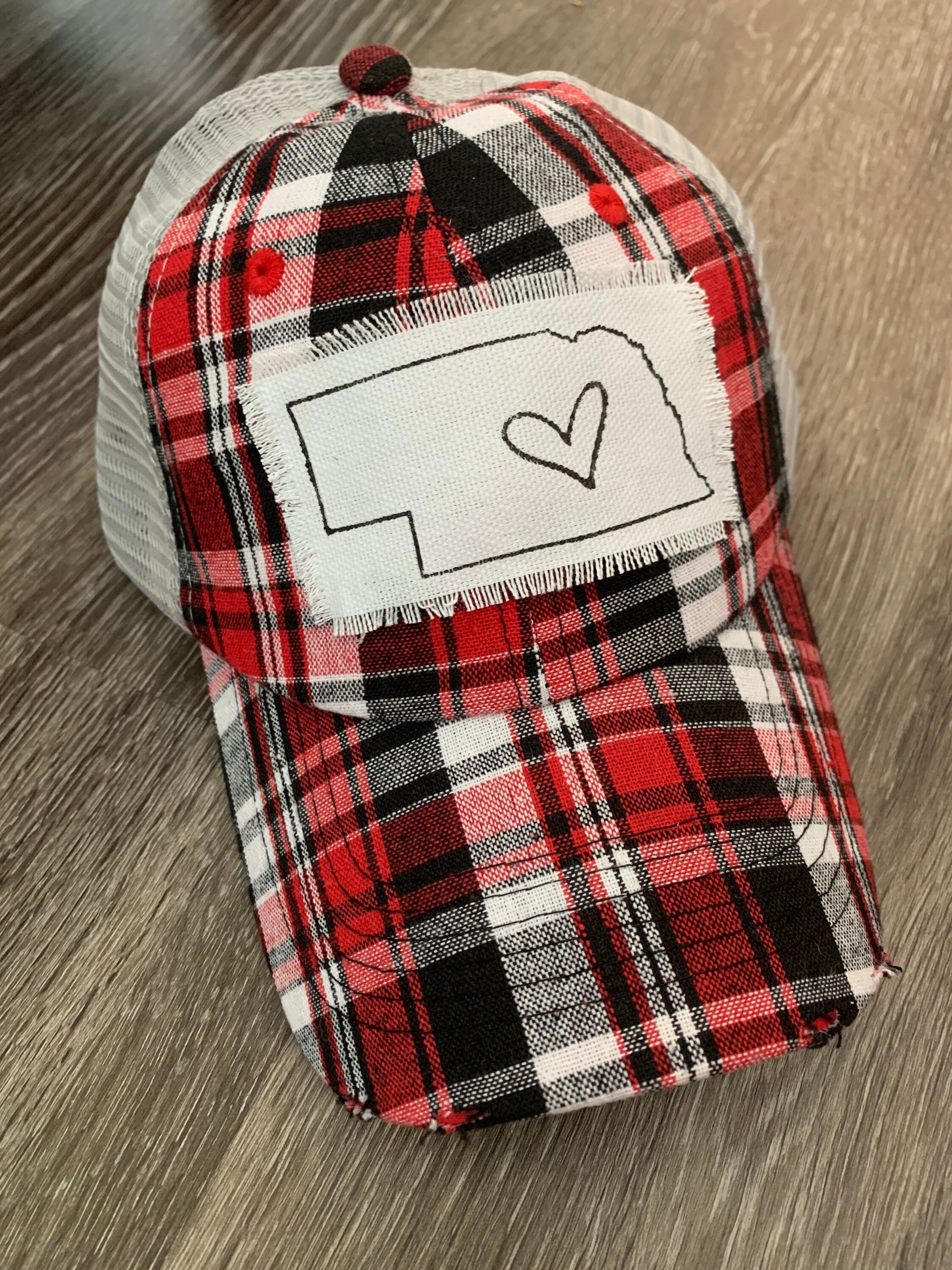 Nebraska Hat Black and Red Plaid 