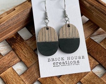 Charcoal Gray Resin + Wooden Earrings, Dark Gray Wood Earrings