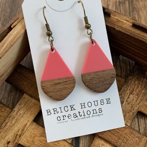 Bubblegum Pink Resin + Wooden Earrings