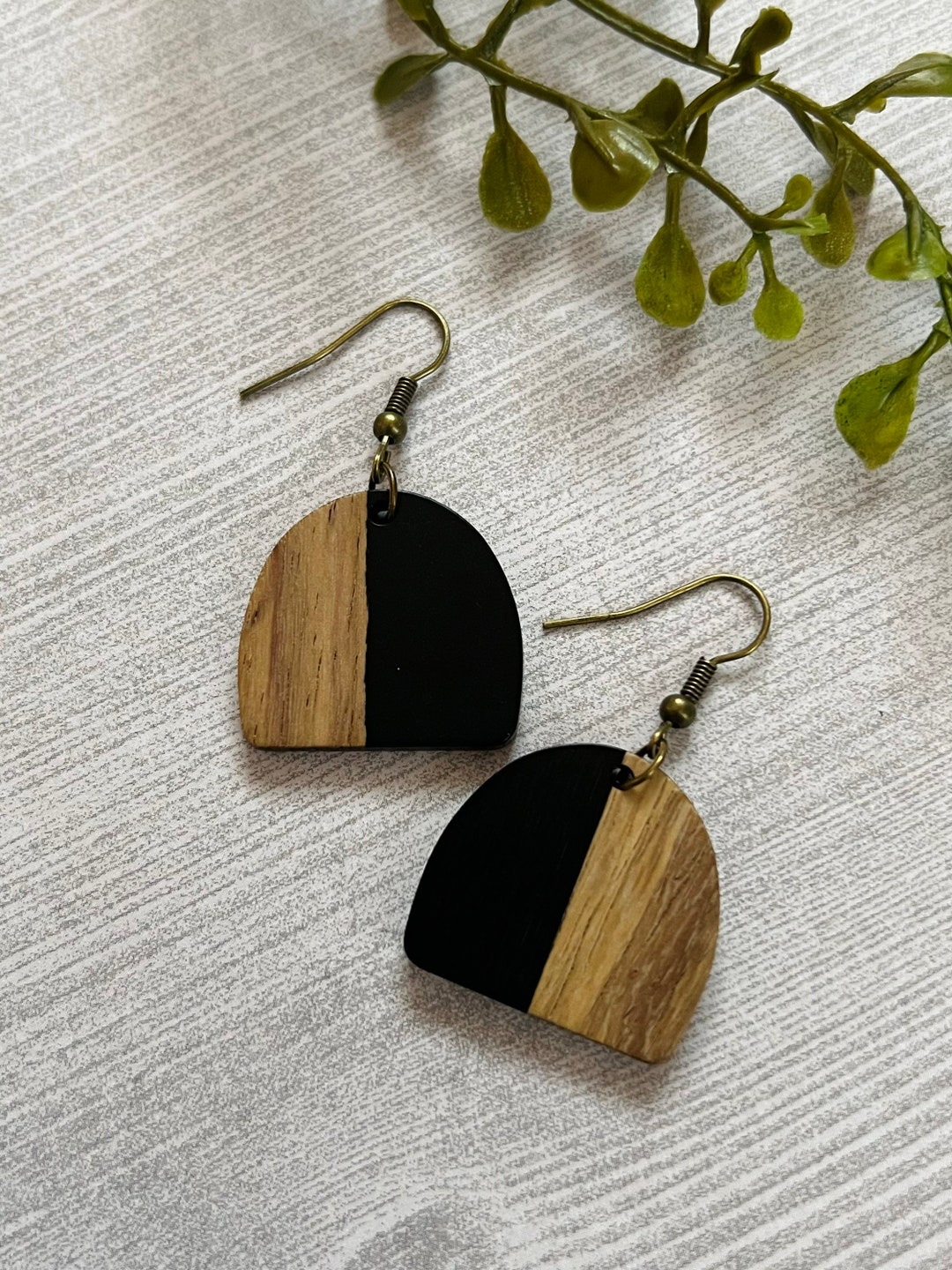 Arch Black Resin Wooden Earrings Black Wood Earrings, Black Wooden