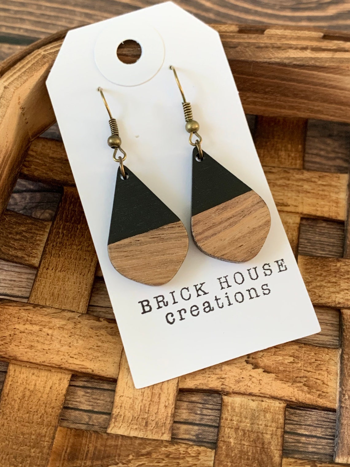 Black Resin Wooden Earrings Black Wood Earrings Black Etsy