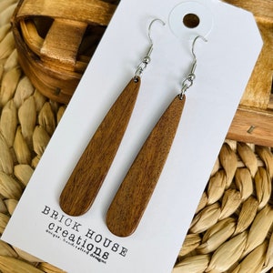 Long Walnut Wooden Earrings