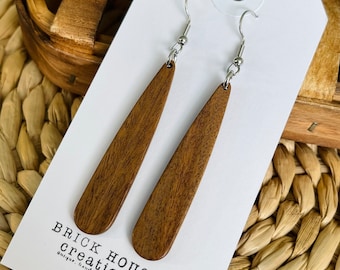 Long Walnut Wooden Earrings