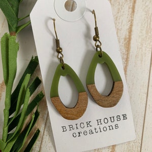 Olive Resin + Wooden Earrings