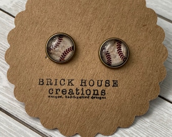 Vintage Baseball Earrings, 10mm