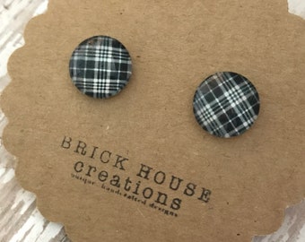 Black and White Tight Plaid Earrings