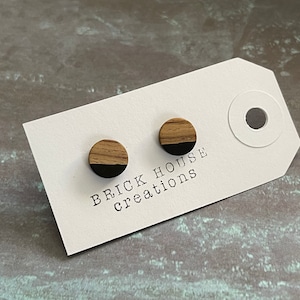 Black Resin + Wooden Earrings, wood earrings, wood studs