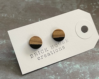 Black Resin + Wooden Earrings, wood earrings, wood studs