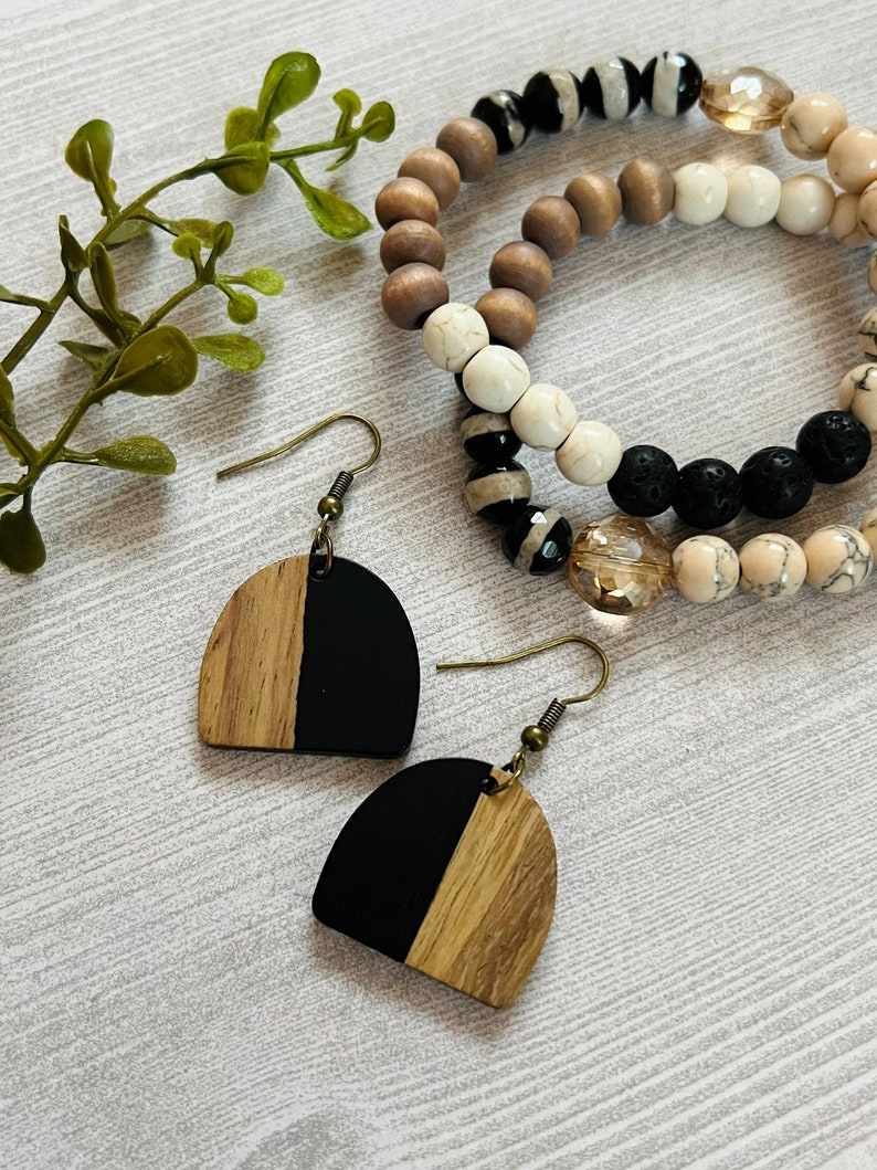 Arch Black Resin Wooden Earrings black wood earrings, black wooden earrings image 2