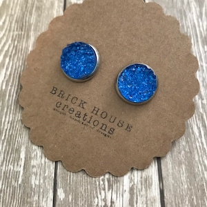 Blue Lagoon Druzy earrings, silver setting