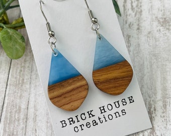 Powder Blue Resin + Wooden Earrings