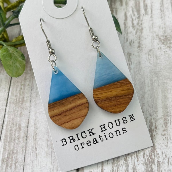 Powder Blue Resin + Wooden Earrings