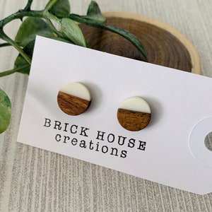 Cream Resin + Wooden Earrings, wood earrings, wood studs, off white wood