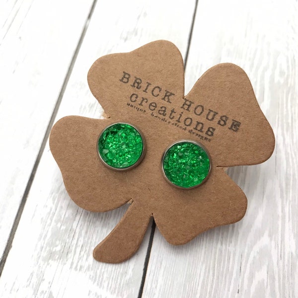 Shamrock Green Druzy Earrings