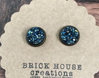 Stormy Skies Druzy earrings,12mm