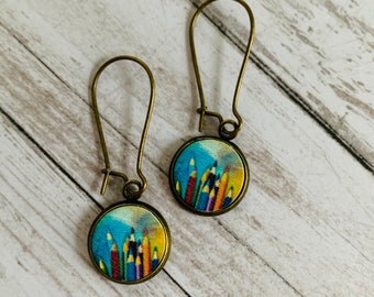 Colored Pencil Earrings, Drawer, Artist