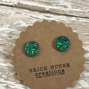 12mm Green Druzy Earrings