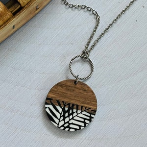 Black + White palm Wood Resin Necklace