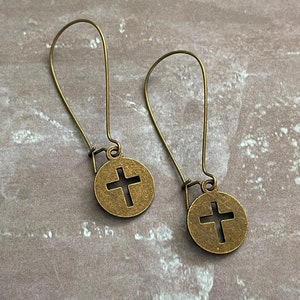 Bronze Cross Earrings, Bronze Dangle