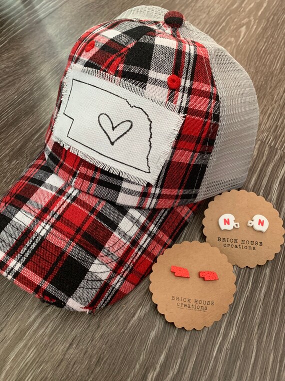 Nebraska Hat Black and Red Plaid 