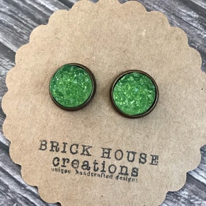 12mm Green Apple Druzy Earrings